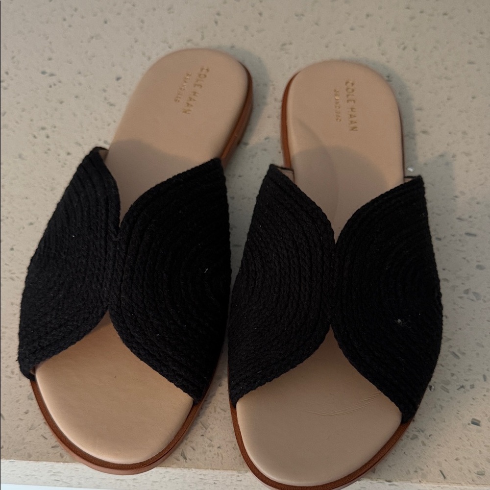 Cole Haan Women's Black and Tan Slide Sandals
